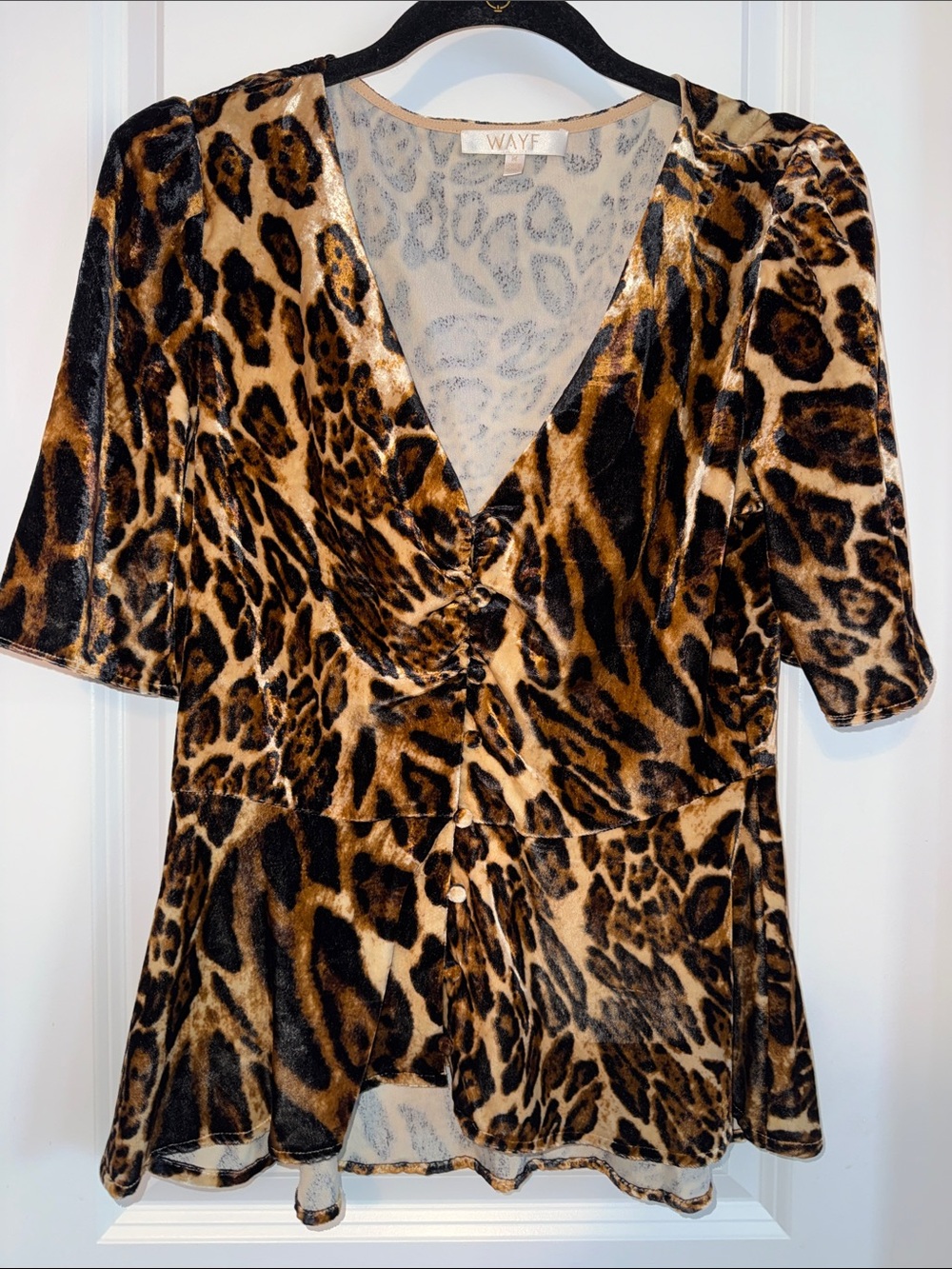 WOMENS WAYF PEPLUM LEOPARD VELVET TOP SIZE MEDIUM